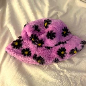 Fuzzy Floral Purple Bucket Hat